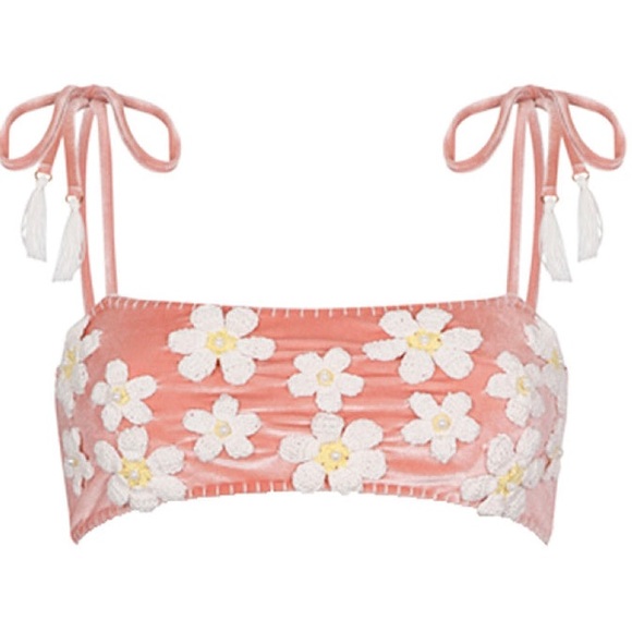New Capittana x Free People Mafer S M L XL Pink Crochet Daisy Bandeau Bikini Top - Picture 3 of 16